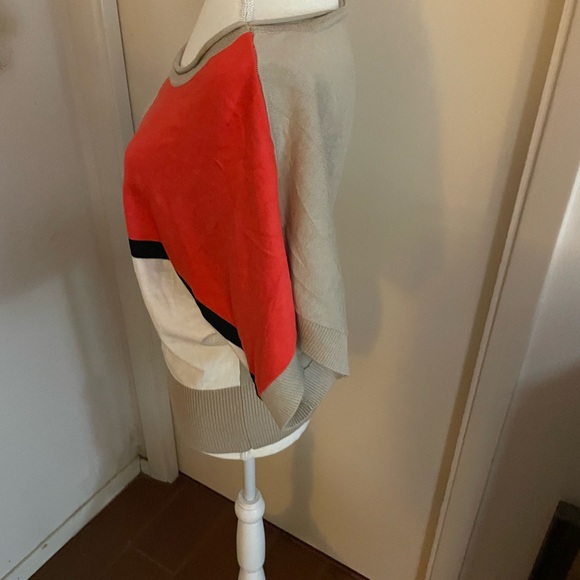 Catch My I tan white sweater Size LG short sleeve rayon Colorblock round neck - Picture 8 of 13